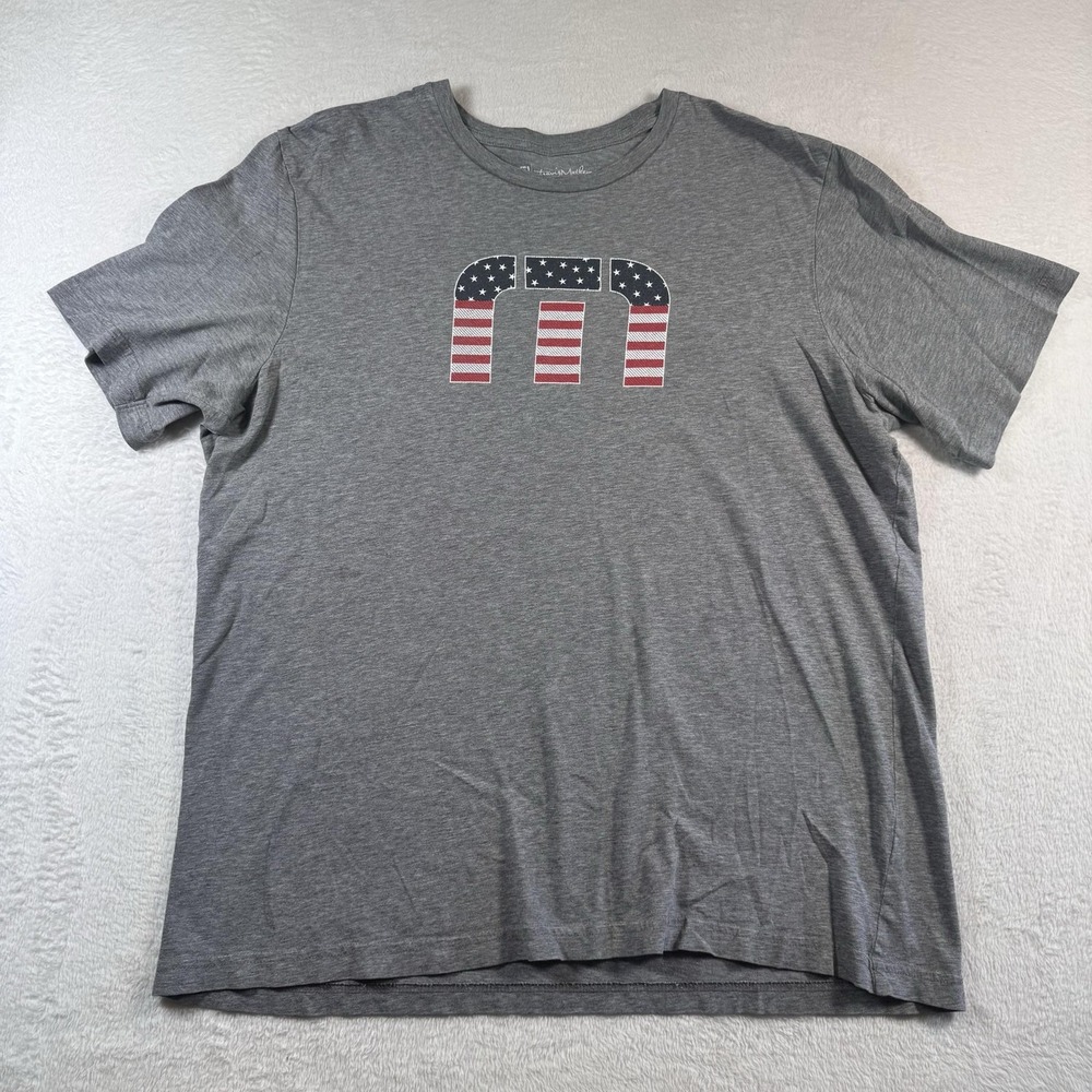 TravisMathew Shirt Mens XL Gray USA Flag Logo Graphic Tee Patriotic Casual Top
